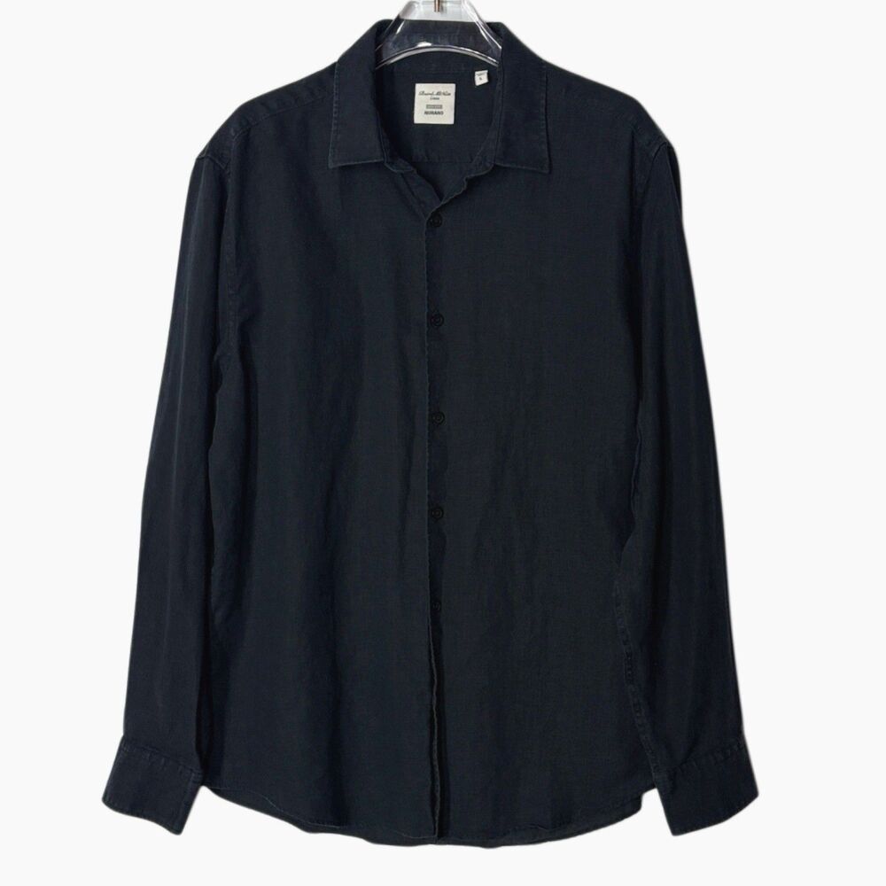 Baird McNutt Shirt Men's Large Irish Linen Black Long Sleeve Non Iron 46" Chest